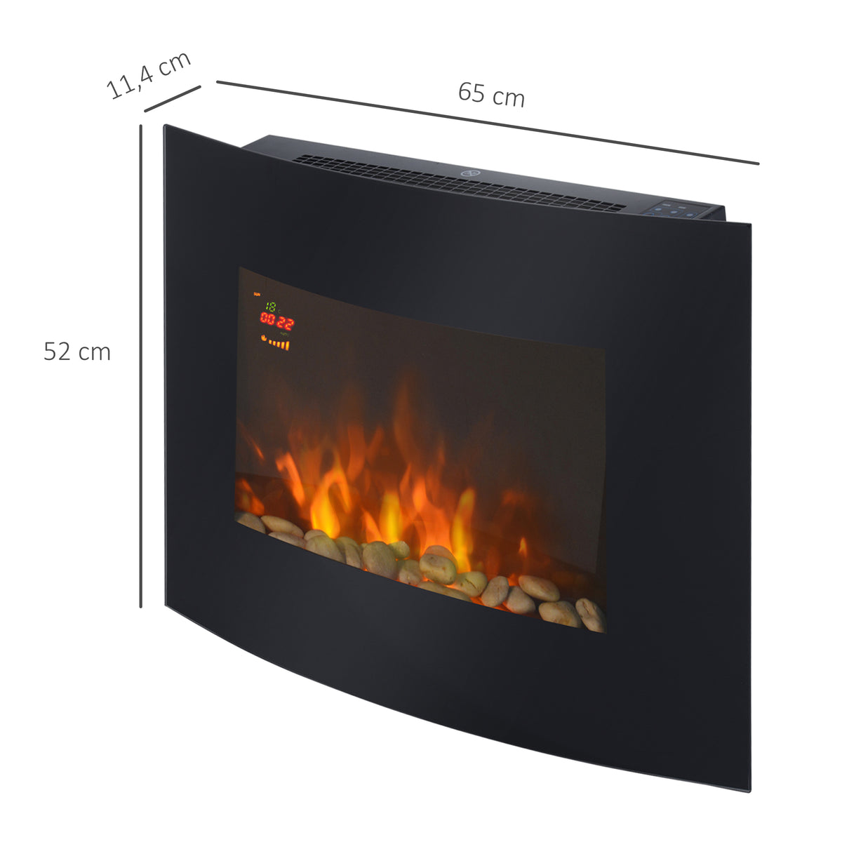 Cheminée électrique Murale éclairages latéraux LED Design Avant-gardiste Affichage LED avec télécommande et minuterie 900/1800 W luminosité réglable Noir-2