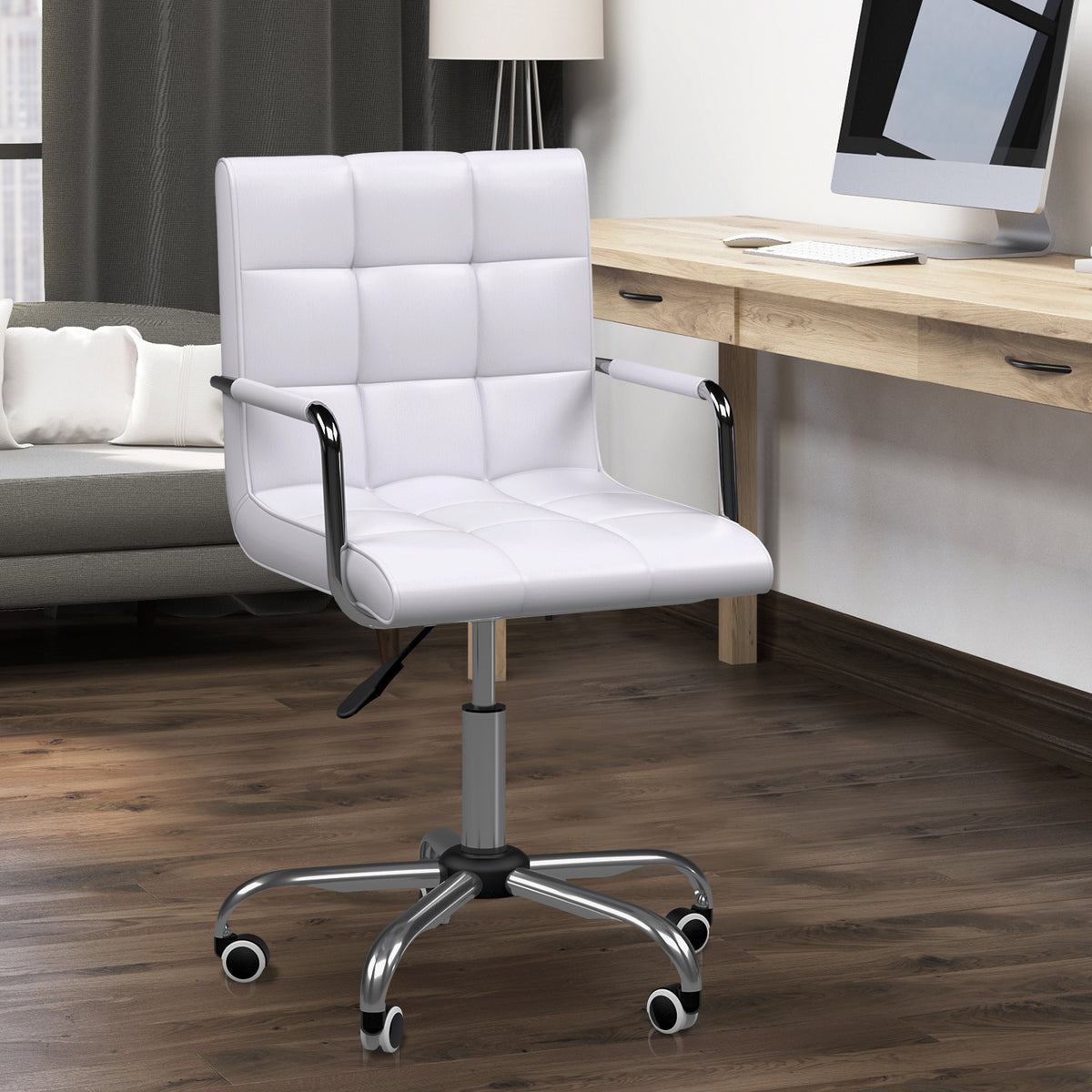 Lot de 2 chaises de bureau fauteuil manager pivotant hauteur réglable revêtement synthétique capitonné blanc-1