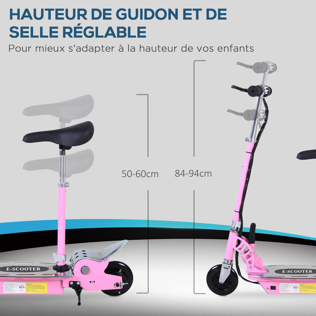 Trottinette électrique 120 W pliable pour enfant de 6+ ans hauteur guidon et selle réglable 10 Km/h max. rose-5