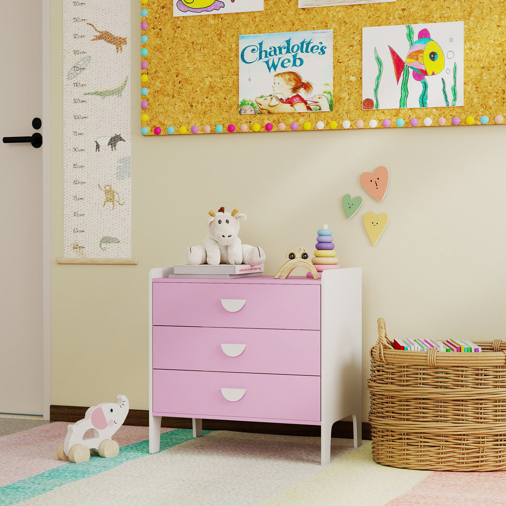 Commode pour enfants, commode rangement 3 tiroirs pour chambre d'enfant, crèche, salle de jeux, 60 x 40 x 60 cm, rose-7