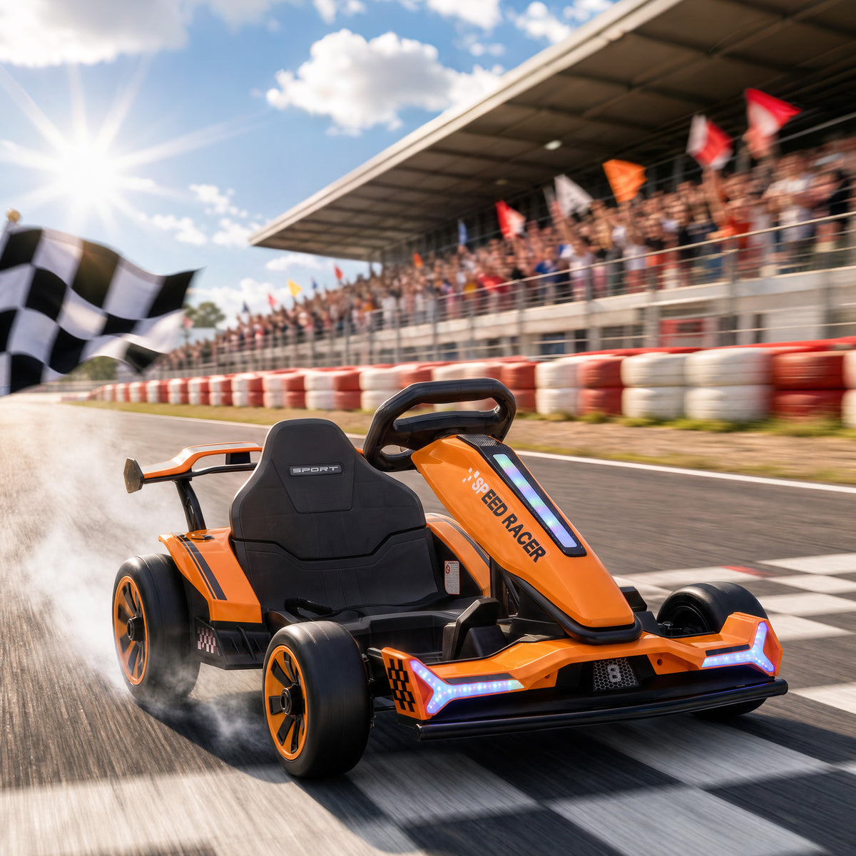 Kart Électrique pour Enfants 12 V, Go Kart, 2 Moteurs, Siège Réglable, Batterie au Lithium, Démarrage Progressif, Orange-1
