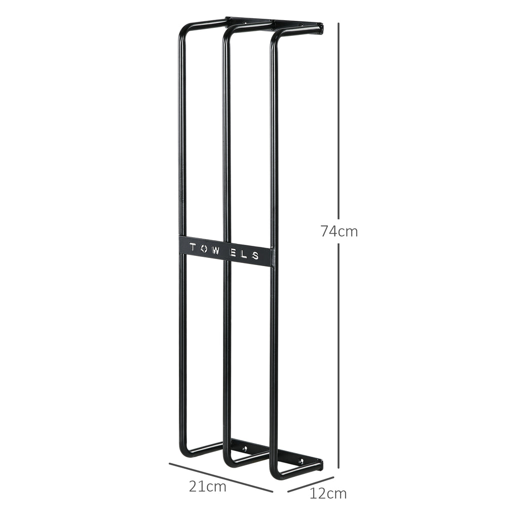 Porte serviettes mural 3 barres en métal noir - peut contenir jusqu'à 6 serviettes, dim. 21l x 12P x 74H cm-2