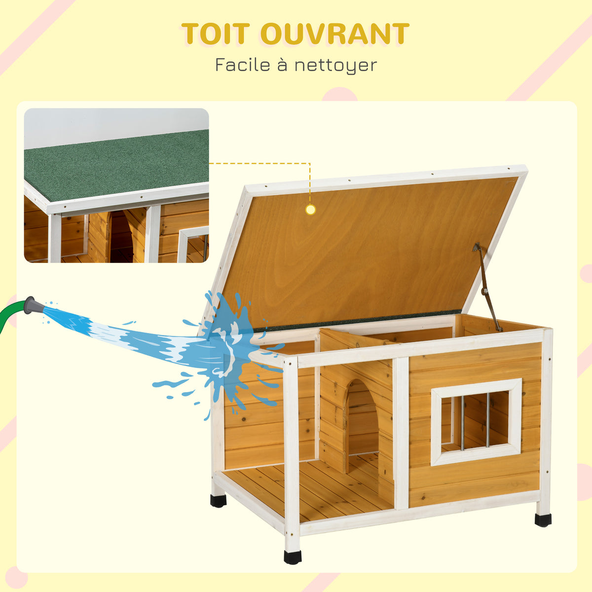 Niche pour chien extérieur maison chien intérieur en bois avec toit ouvrant et fenêtre 85,5L x 62l x 60H cm orange-4