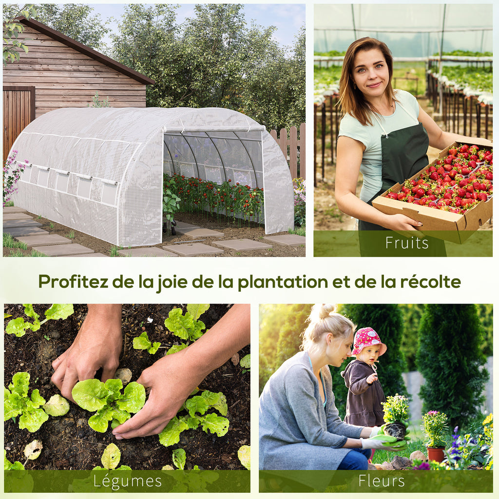 Serre de jardin 18 m² 6L x 3l x 2H m avec porte + parois latérales zippées enroulables, 12 fenêtres, acier PE-5