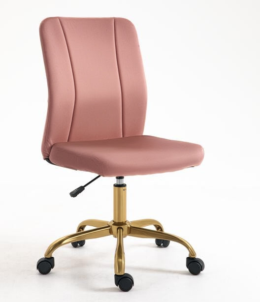 Chaise de bureau fauteuil pivotant 360° ergonomique hauteur réglable revêtement velours  rose et doré-0