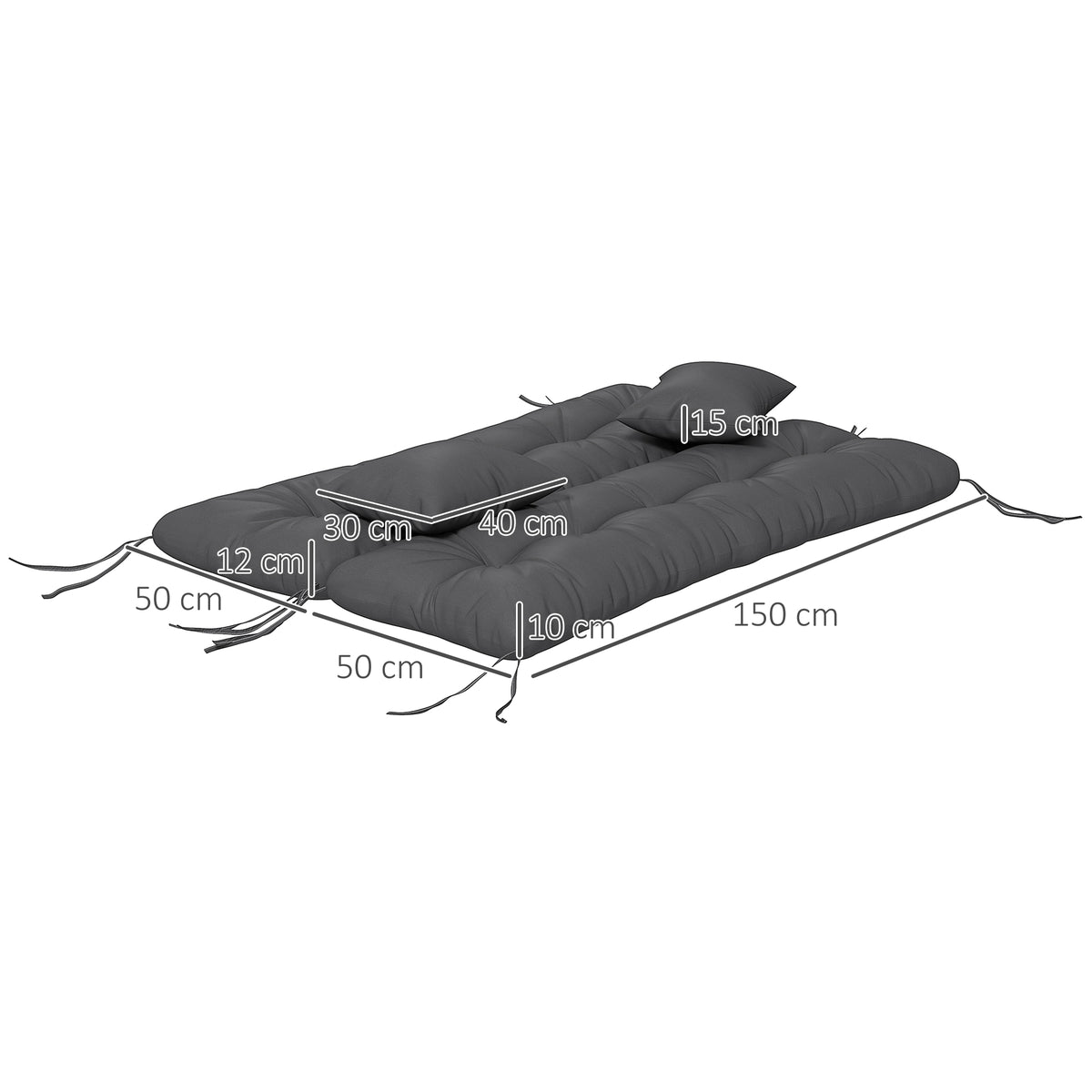 Ensemble de 4 coussins d'extérieur pour balancelle de jardin, 1 coussin d'assise coussins de dossier et 2 oreillers-2
