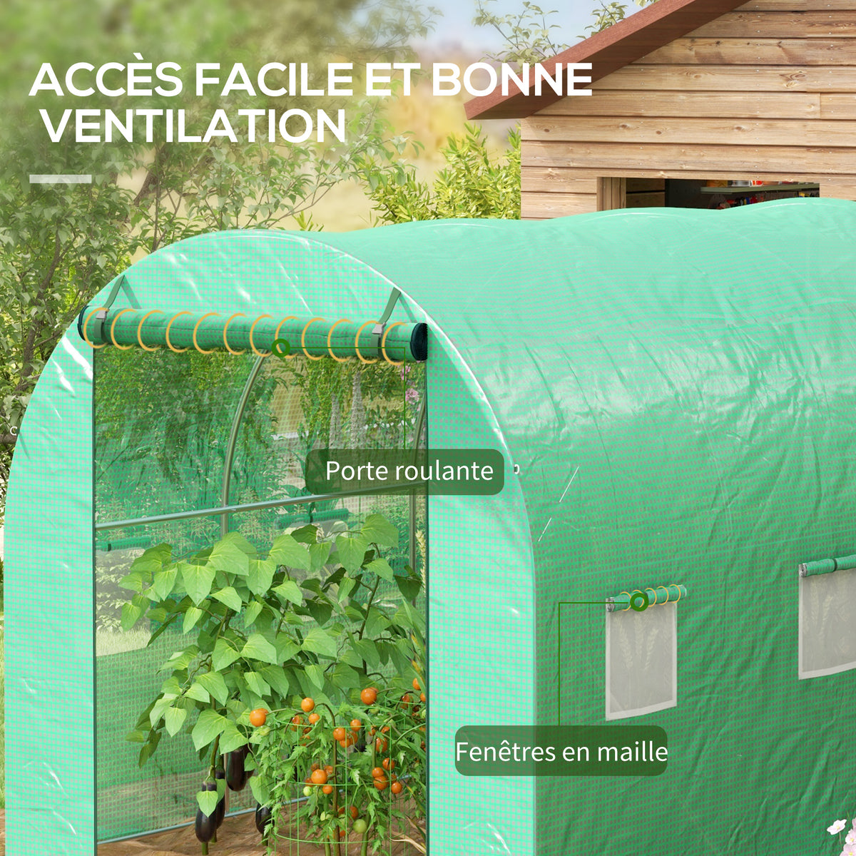 Serre de Jardin Tunnel 6 m² avec système d'arrosage intégré, 3L x 2l m 6 fenêtres Porte enroulable Vert-5