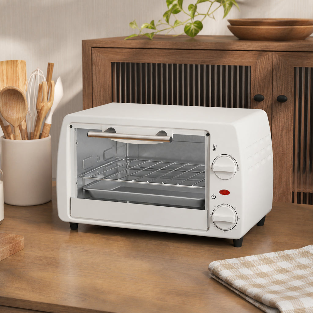 Mini four électrique 10L 1 grille et 1 plateau température réglable de 100°C à 230°C Minuteur 60 min 36,5x26x22 cm crème-1