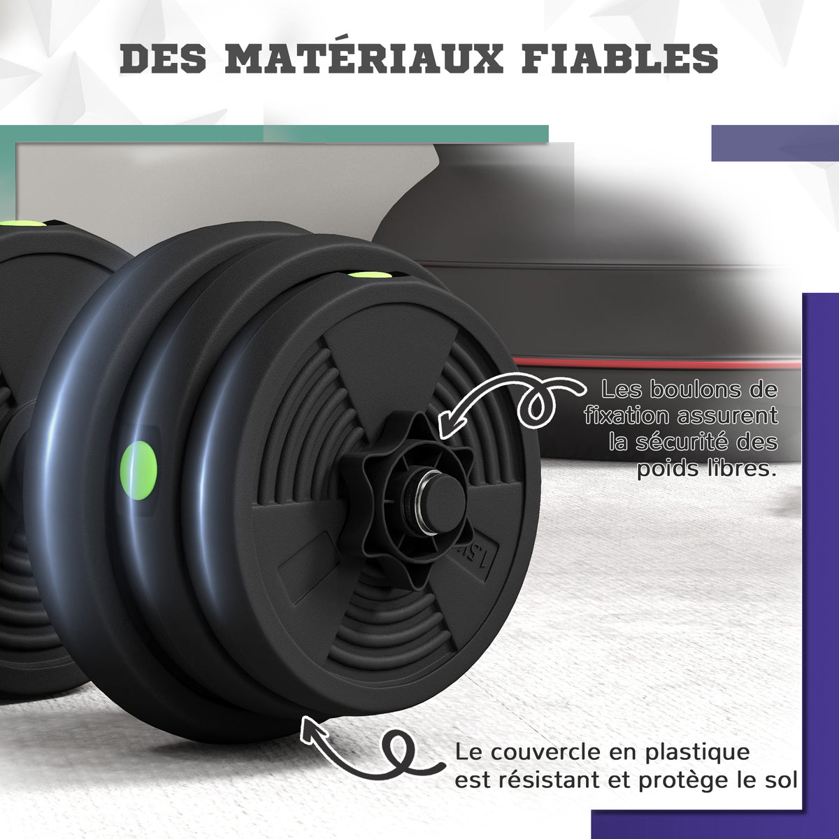 Haltères 2 en 1 réglables, haltères libres avec poignées antidérapantes, 25 KG - Barres incluses-6