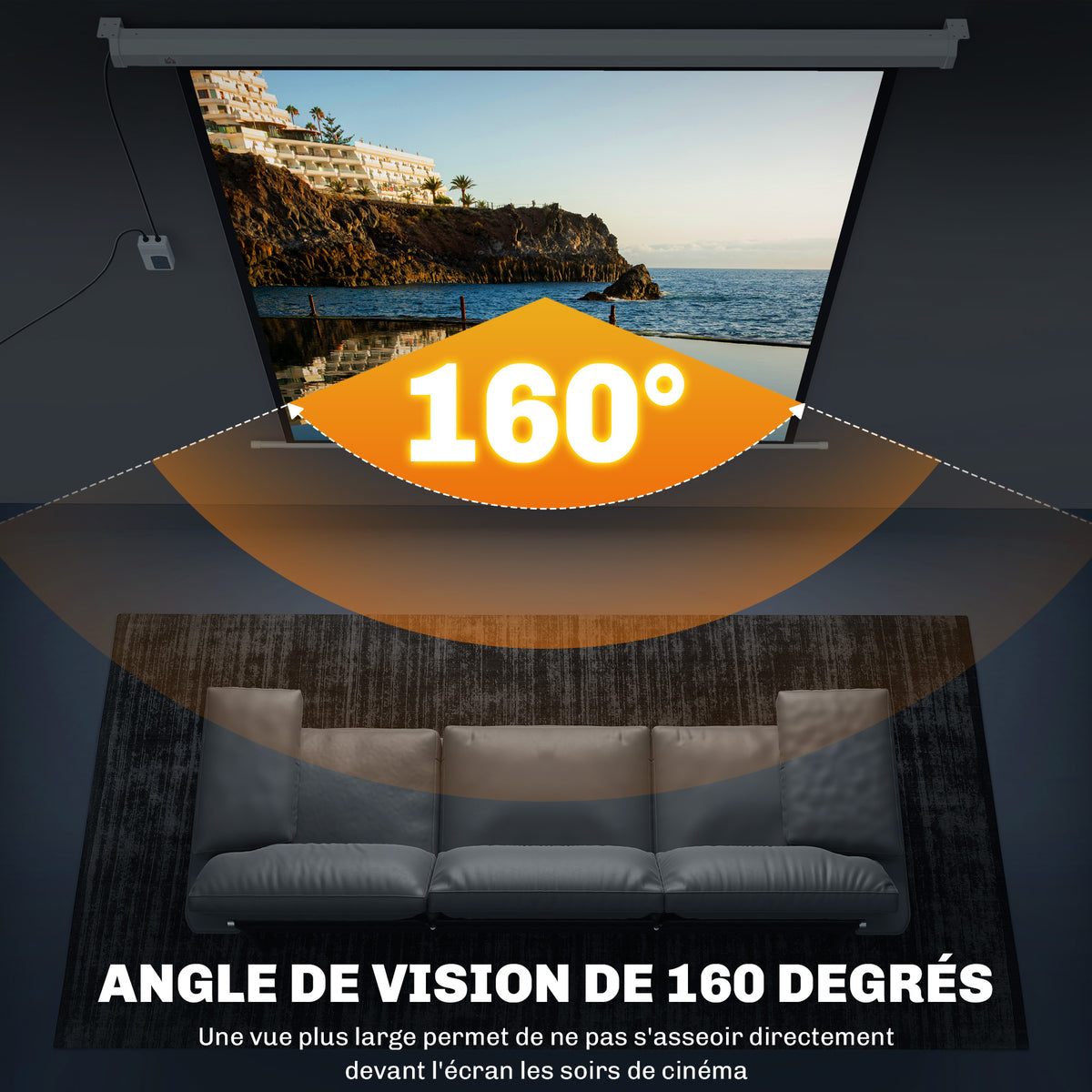 Écran de projection motorisé 85 pouces, 4K HD électrique, montage mural ou plafond, panneau de commande et télécommande-4