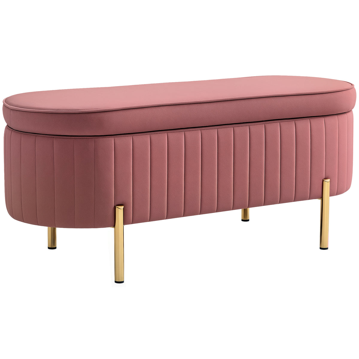 Banc de rangement, bout de lit en velours avec couvercle, pieds en métal, capacité 72 L, 107x42x45,5cm, rose-0