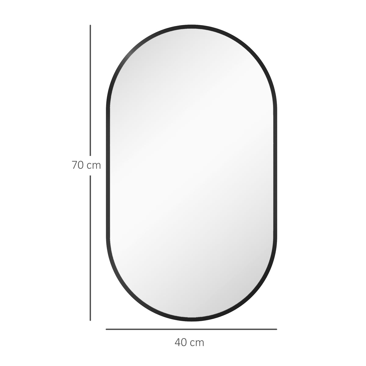 Miroir ovale mural cadre en aluminium style minimaliste montage vertical ou horizontal avec 3 crochets 40 x 70 cm noir-2