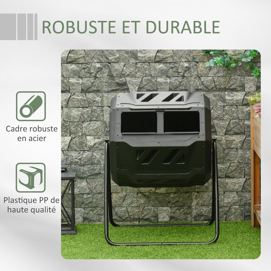 Composteur de Jardin - bac à Compost pour déchets - Rotatif 360° - Double Chambre 160 L - Acier PP Noir-3