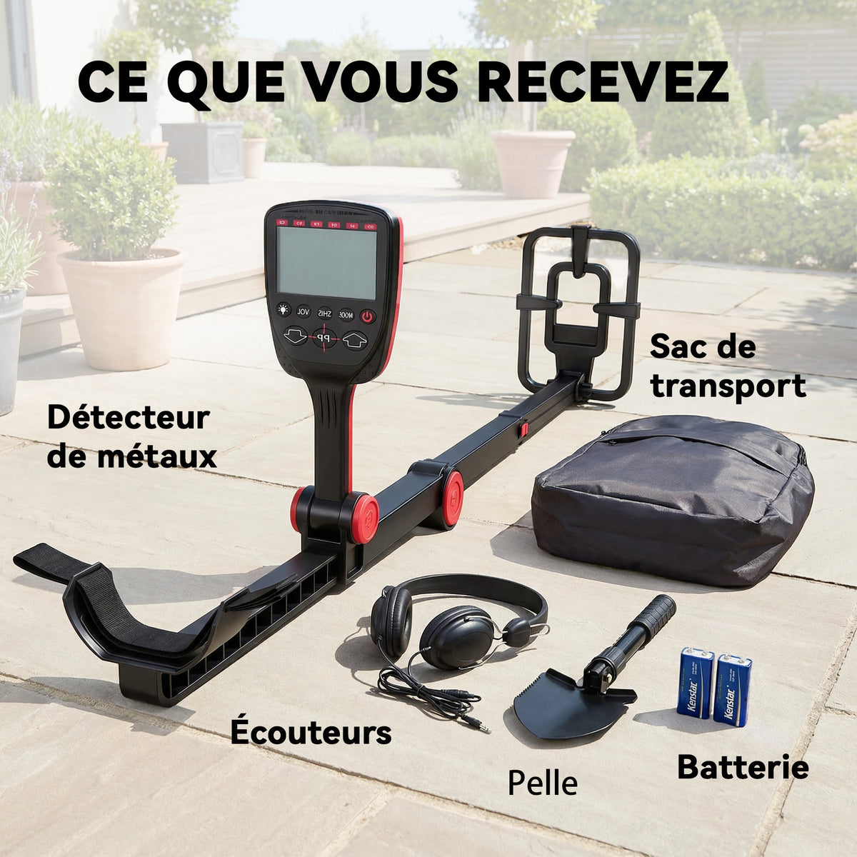 Détecteur de Métaux, Bobine Étanche IP68 avec Écran LCD, 4 Modes, Haute Précision Hauteur Réglable, 139x26x30cm, Noir-8