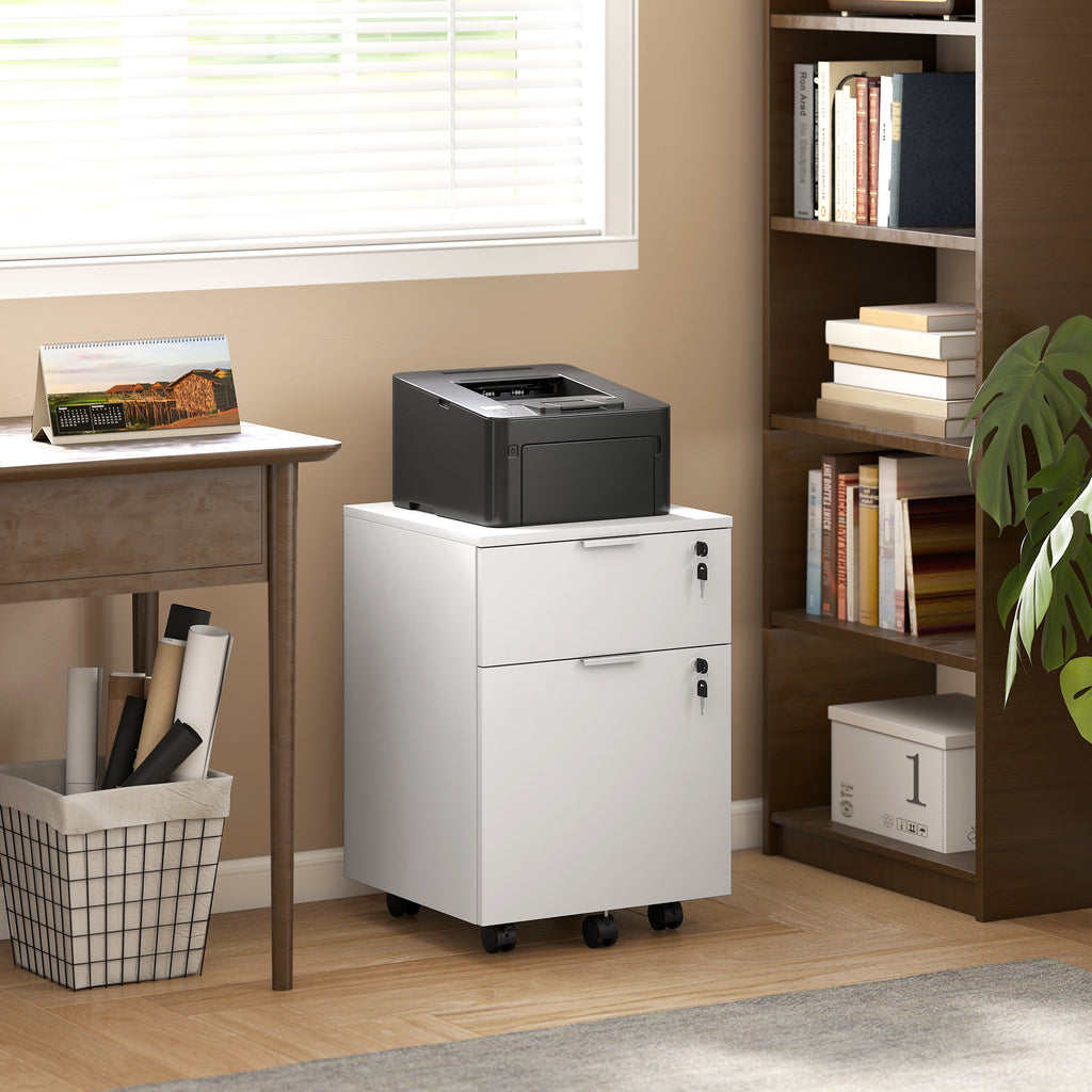 Caisson de bureau, meuble de rangement 2 tiroirs 2 barres pour dossier suspendu, verrouillable avec 2 clés 42x40x60 cm-1
