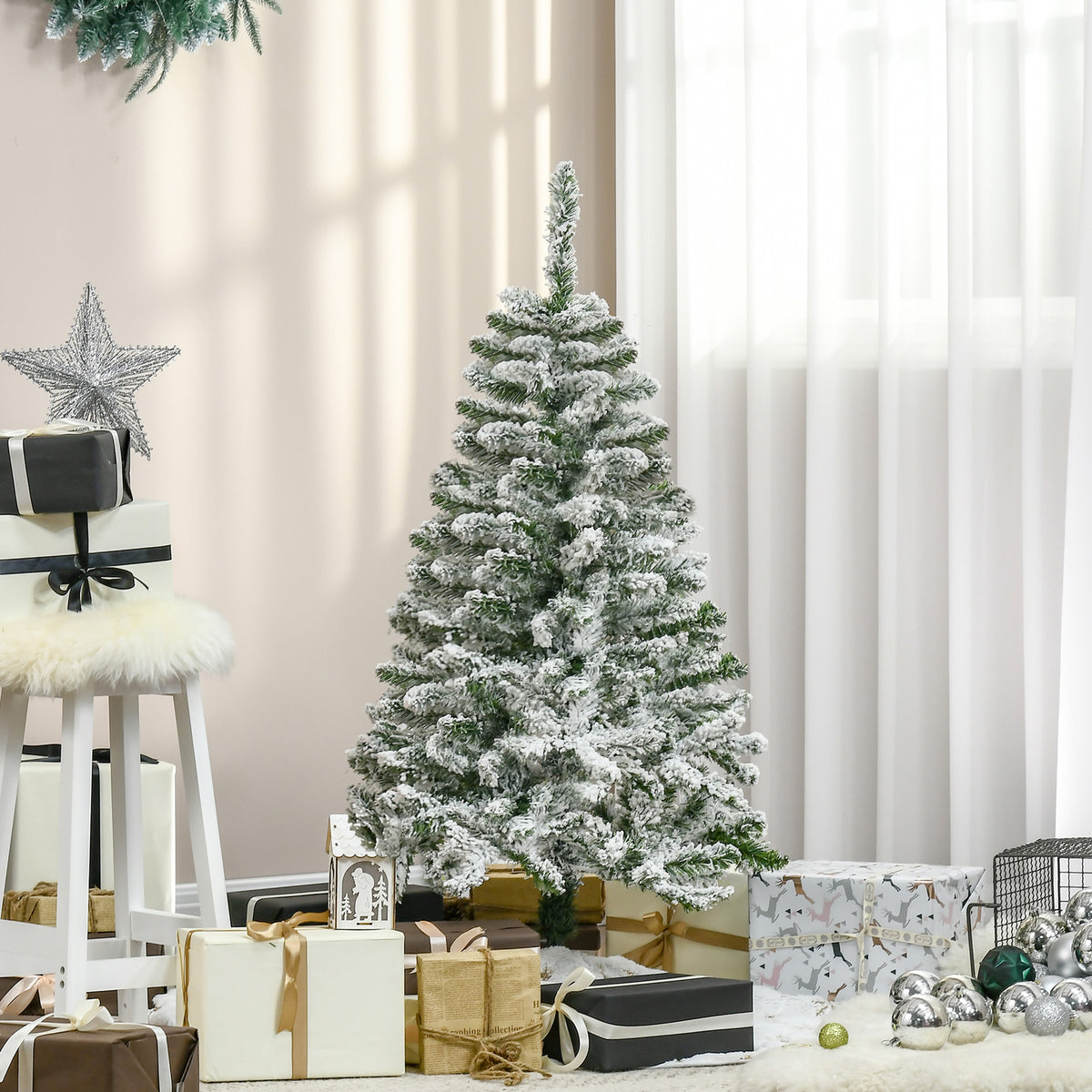 Sapin de Noël Artificiel enneigé 120H cm 200 Branches épines Imitation Nordmann Grand réalisme-1
