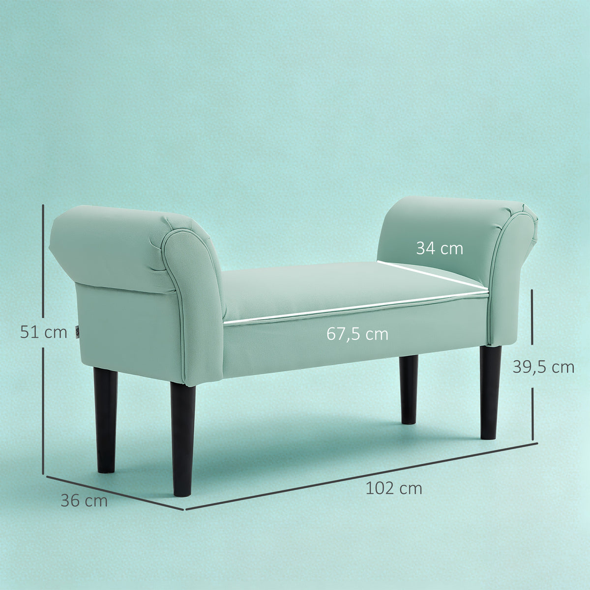 Banc Entrée Bout de Lit Rembourré pour Chambre à Coucher, Tissu à Voile, vert, 102 x 36 x 51 cm-2