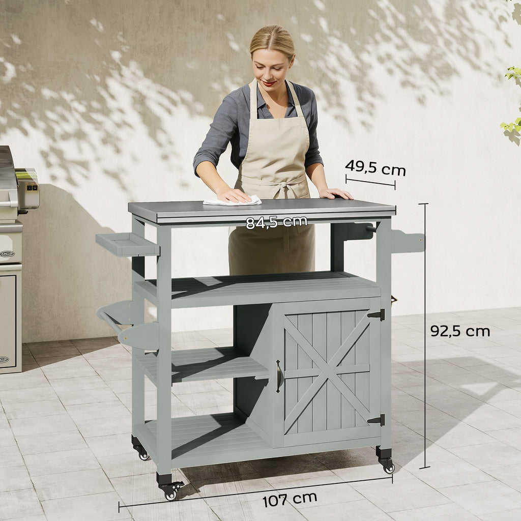 Desserte jardin chariot de barbecue sur roulettes avec plateau en acier inoxydable 107x49,5x92,5cm gris-2