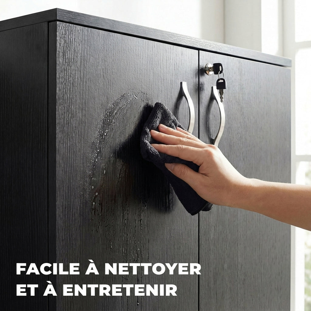 Armoire de Bureau à 2 Niveaux, Meuble de Rangement Bureau avec 2 Portes, Serrures et Clés, 80x40x80cm, Noir-5