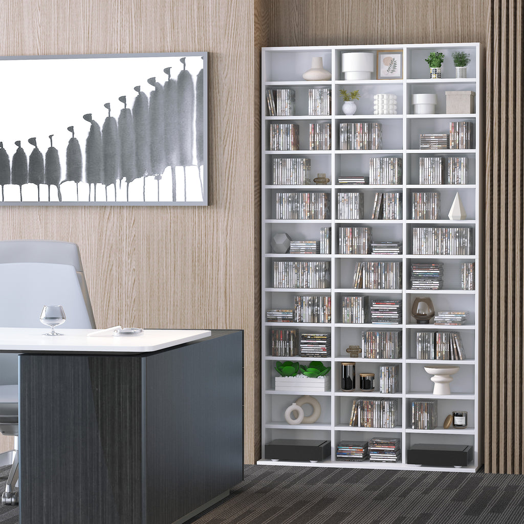 Étagère Rangement CD/DVD Meuble de Rangement pour 1116 CDs 36 Compartiments réglables en Hauteur Blanc-6