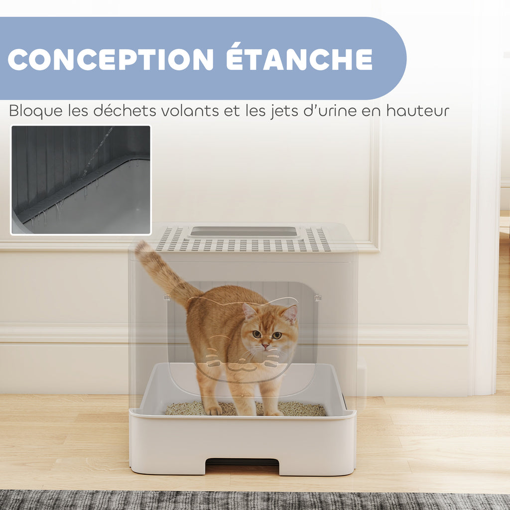 Maison de Toilette pour Chat, Tiroir Coulissant, Couvercle, 2 Portes Réglables, Pelle, Détachable, 48x38x38,5cm, Gris-5