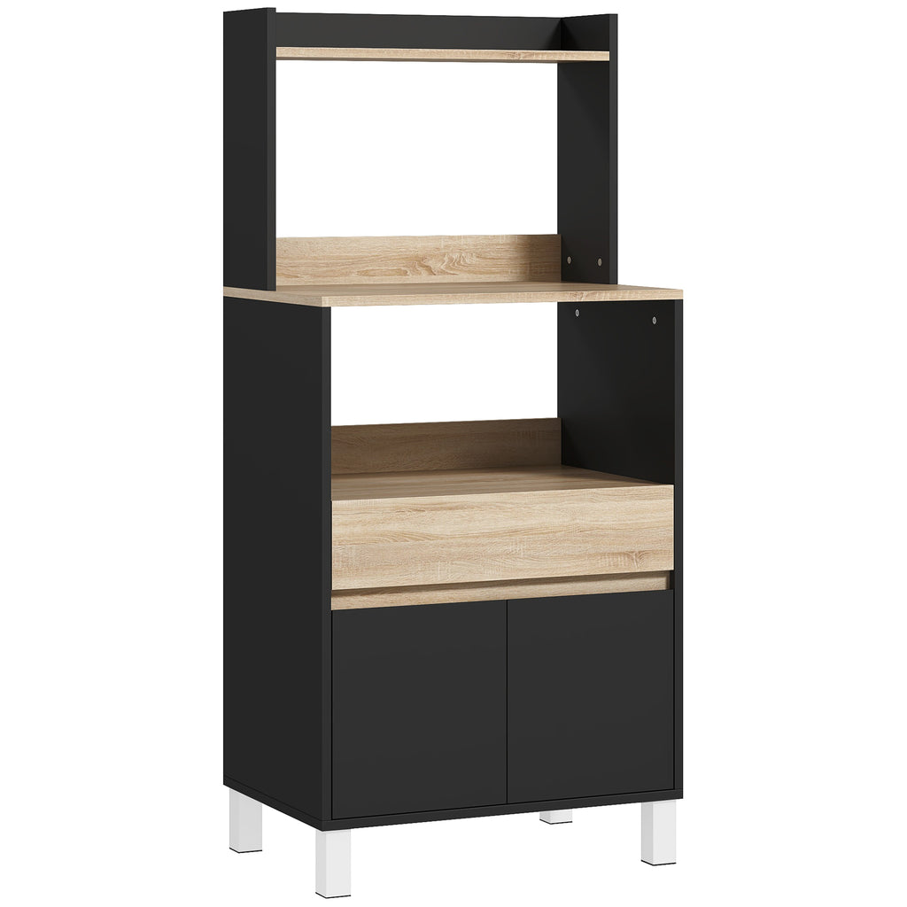 Meuble micro onde, buffet cuisine avec placard tiroir étagère supérieur, 60 x 40 x 131 cm chêne et noir-0