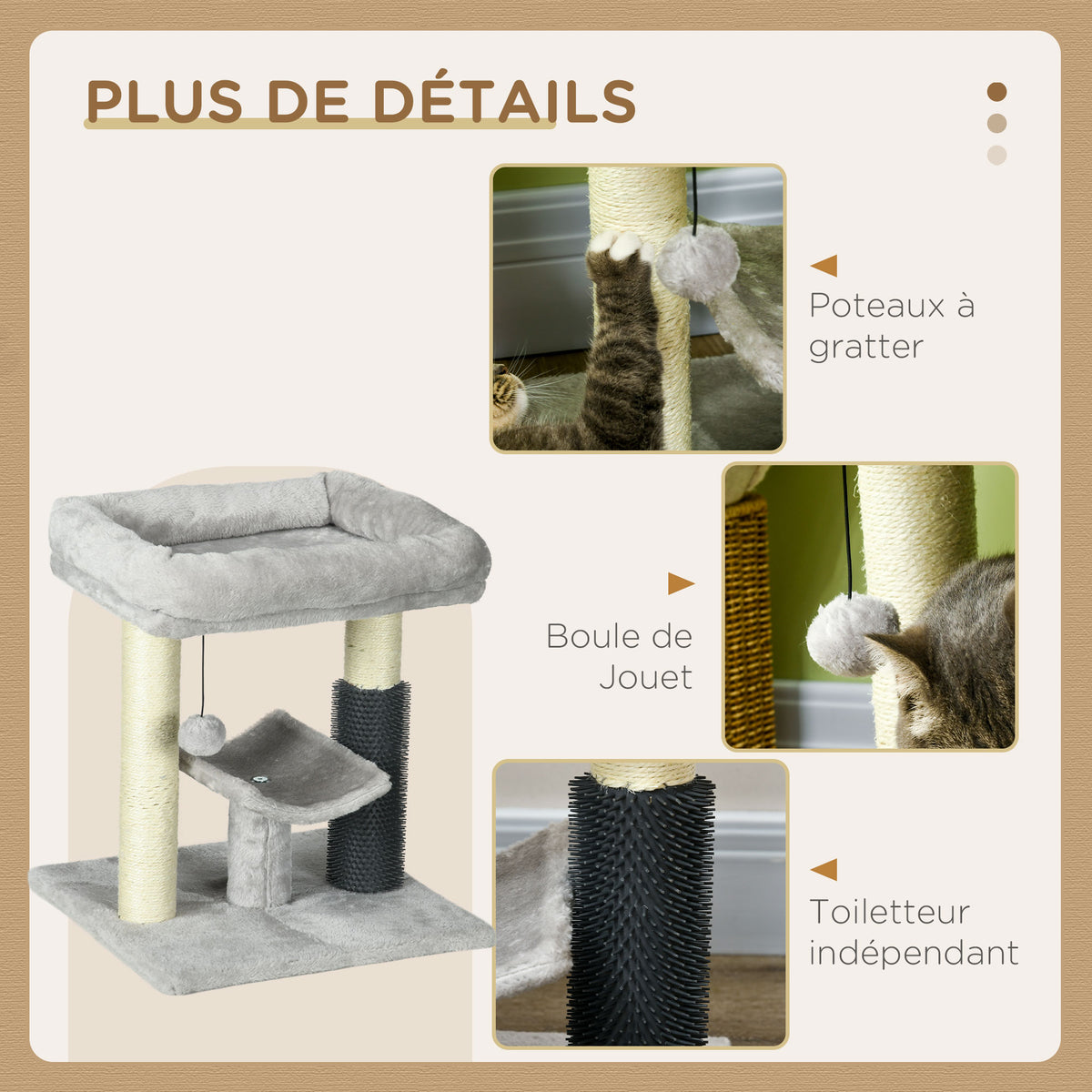 Petit arbre à chat arbre à grimper tour de jeux hauteur 48 cm poteau en sisal gris avec balle suspendue gris-5