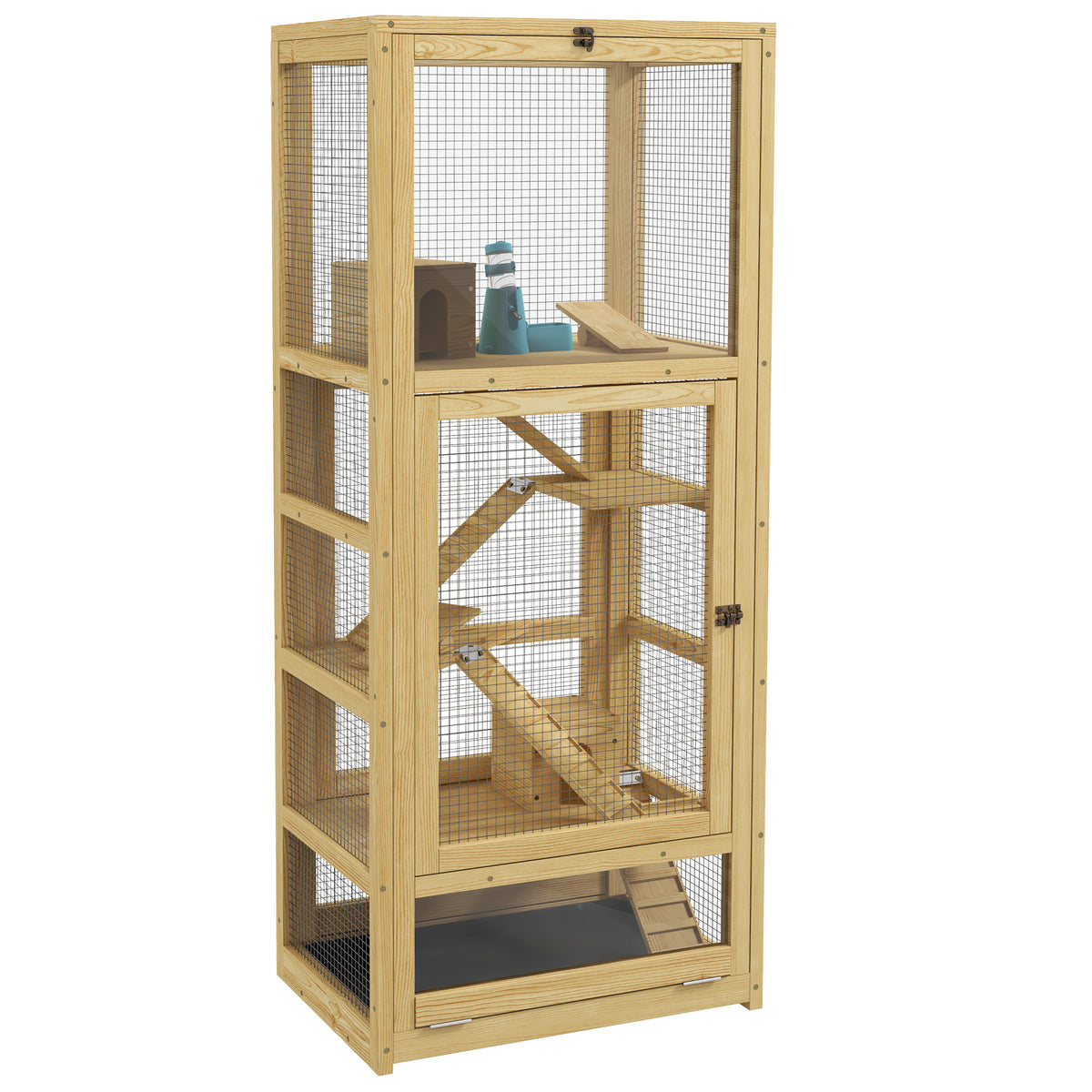 Cage pour hamsters ou petits animaux en bois 5 niveaux avec échelle niche balançoire 54 x 38 x 131 cm naturel-0