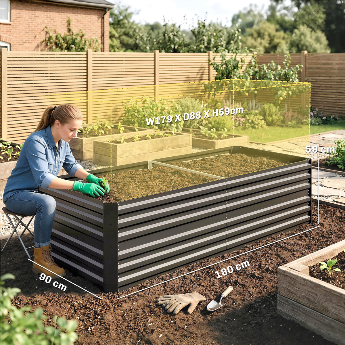 Carré potager de jardin rectangulaire tubes de renforcement acier galvanisé 180 x 90 x 59 cm-2