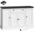 Buffet Salon avec Station de Charge, Meuble de Rangement avec 4 Portes, Tiroir, Étagères Réglables, Blanc et Noir-0