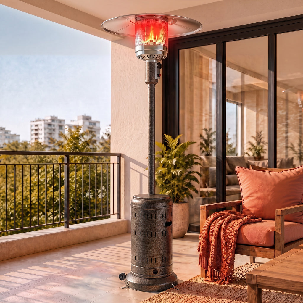 Chauffage Extérieur Terrasse Portable 13 kW, Niveaux de Chauffe Réglables, Anti-Basculement, 82x82x223cm, Marron Foncé-1