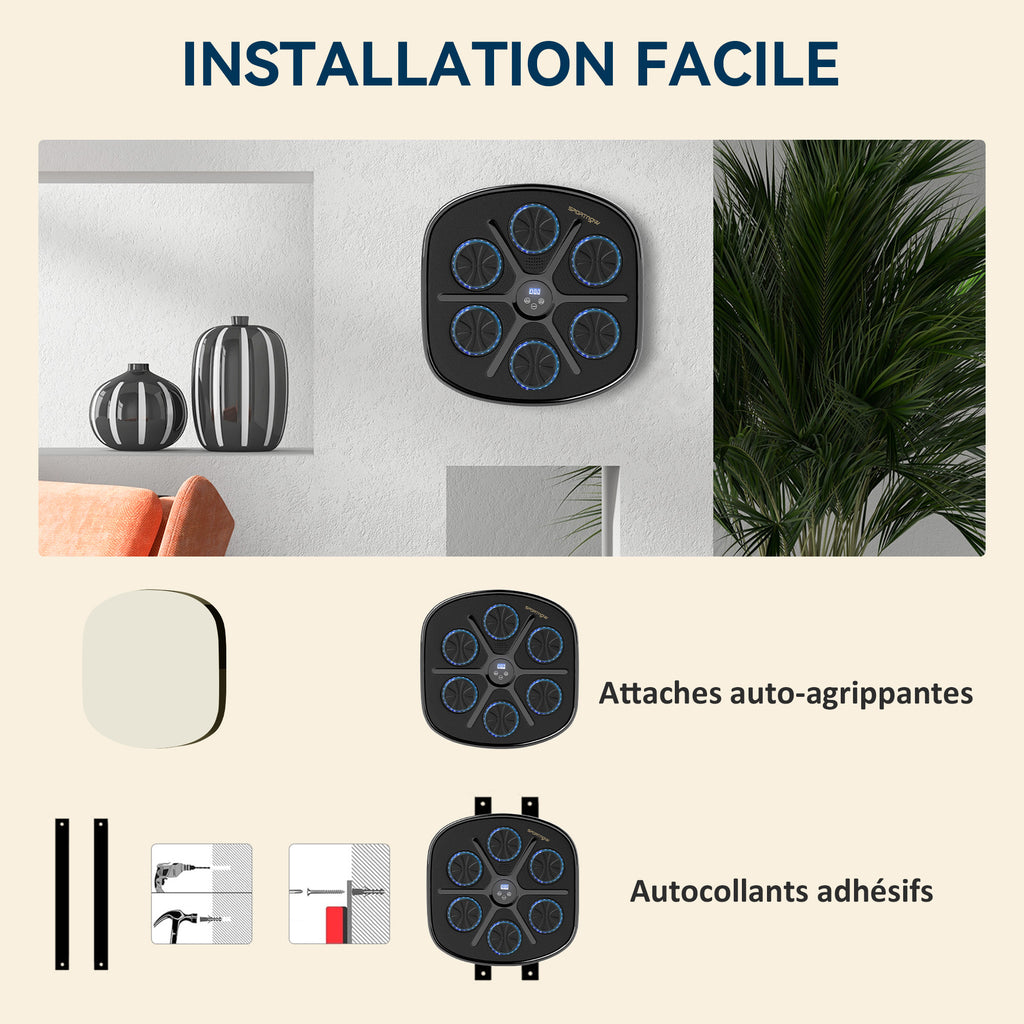 Machine de boxe musicale boxe mural musique avec 9 vitesses et modes Bluetooth gants de boxe 41,8 x 44,6 x 7,5 cm noir-5