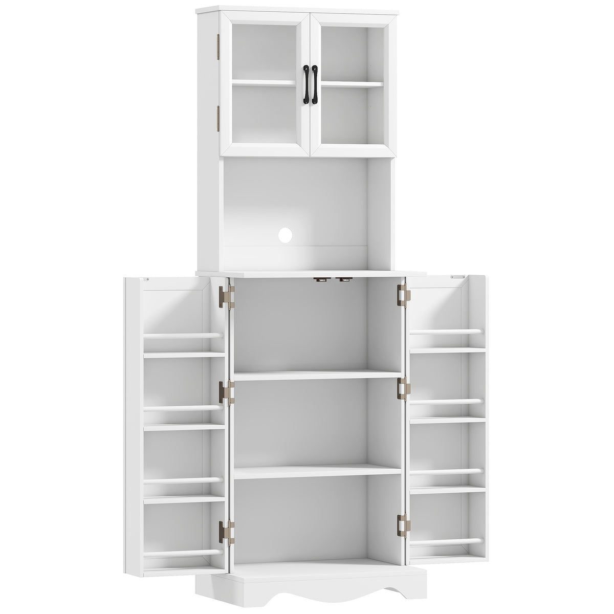Buffet haut cuisine armoire de cuisine 4 portes 8 porte-épices plan de travail étagère réglable 60x39,5x179,6cm blanc-0
