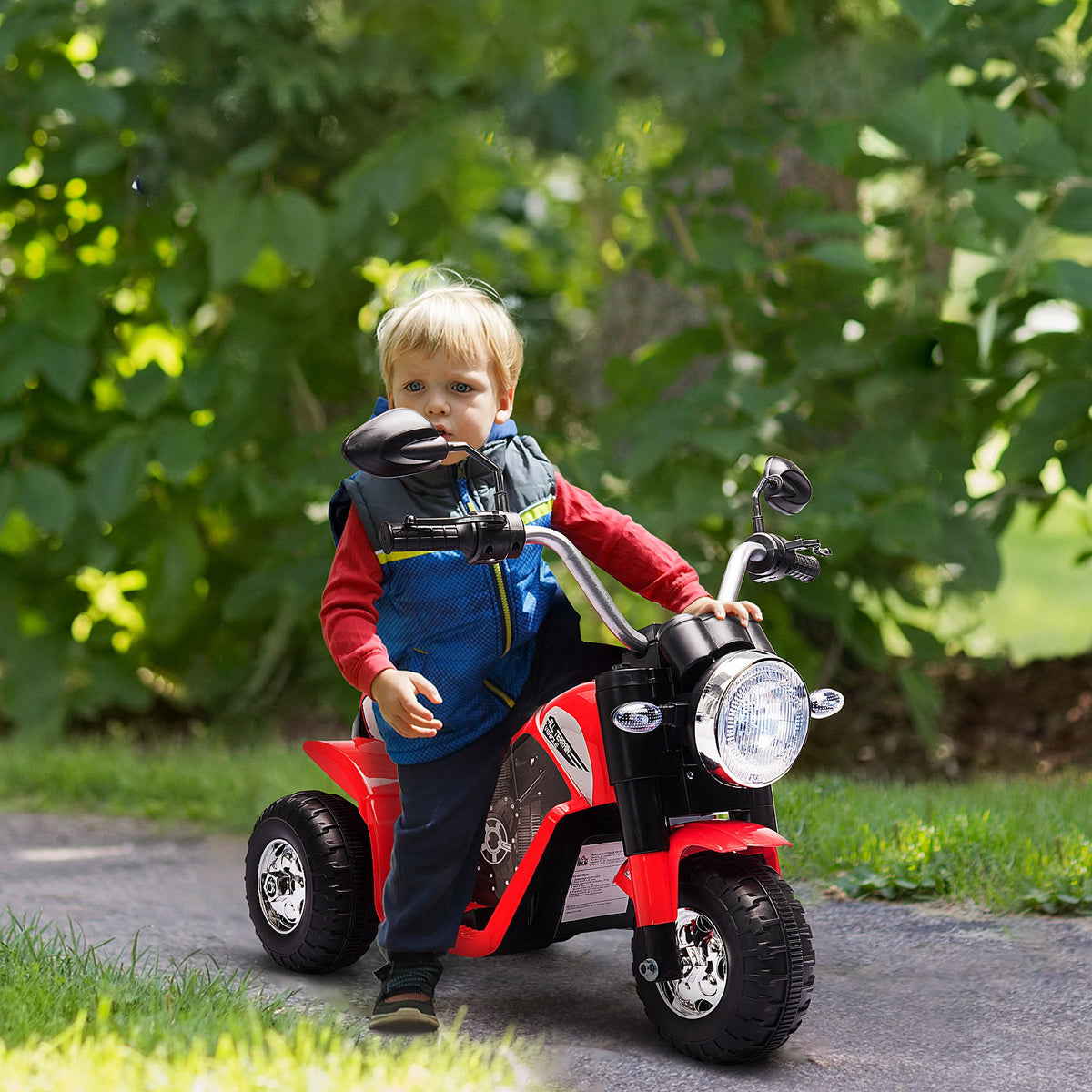 Moto électrique Enfant Chopper Tout-Terrain 6 V 20 W Marche AV AR 3 Roues Effets Lumineux et sonores Rouge Noir-1