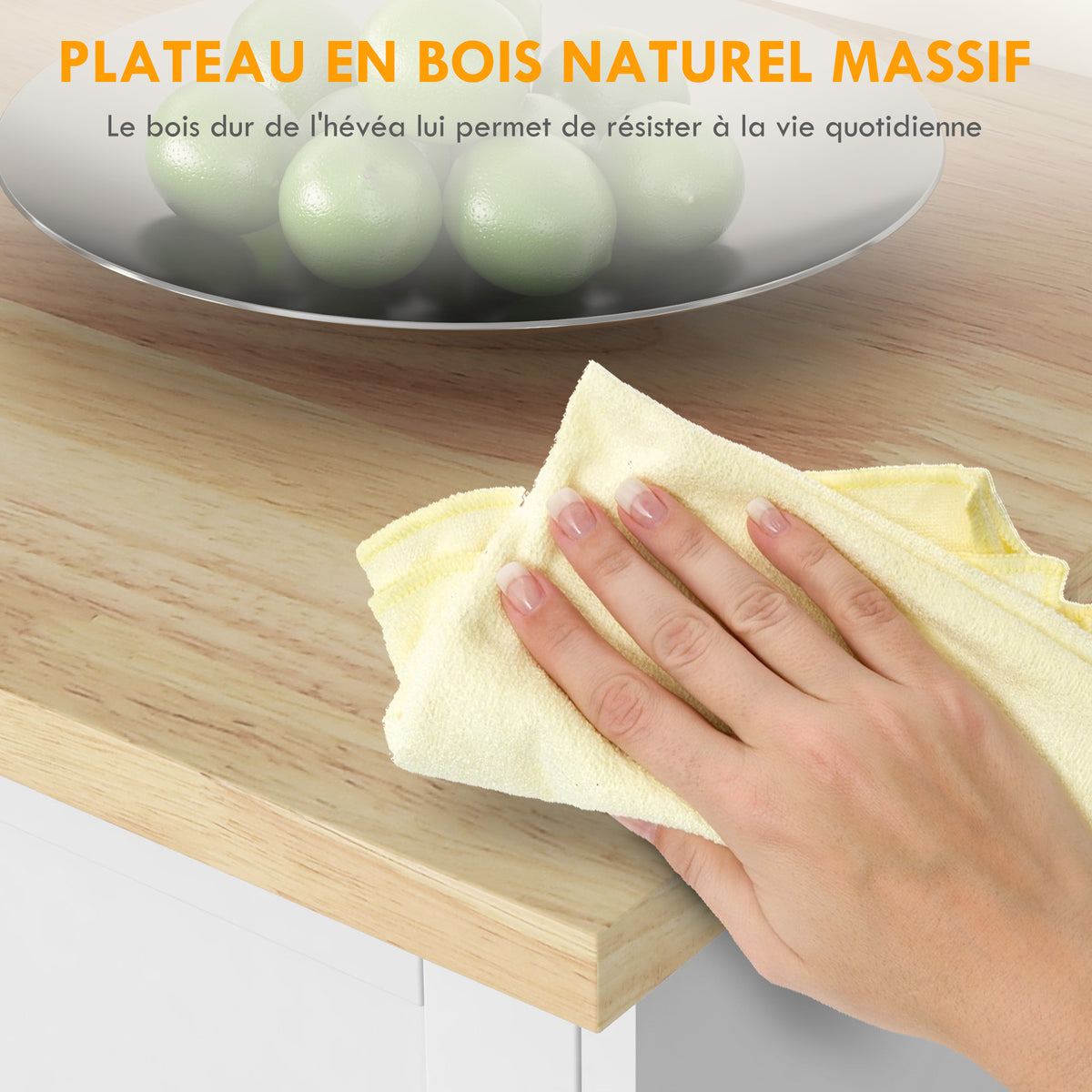 Desserte îlot de cuisine sur roulettes 7 compartiments 1 placard 1 porte 1 porte torchons 129 x 51 x 93 cm bois et blanc-4