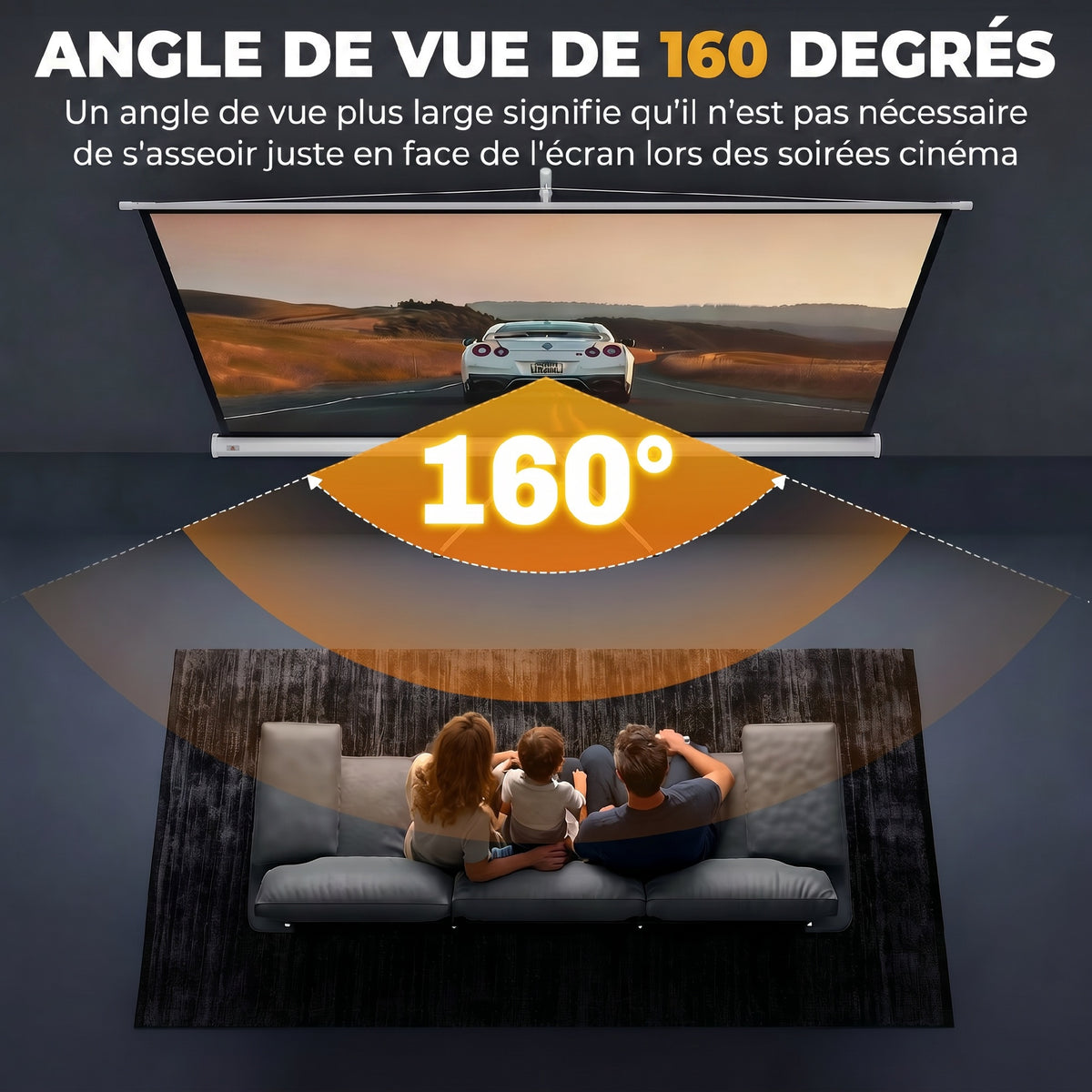 Écran de Projection avec Ttrépied Pliable 84 Pouces 4K HD 16:9, 200Lcm, Écran Vidéoprojecteur Portable, Hauteur Réglable-3