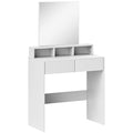 Coiffeuse avec miroir, table de maquillage avec 2 tiroirs et 3 compartiments, style moderne, 75 x 38 x 135 cm, blanc-0