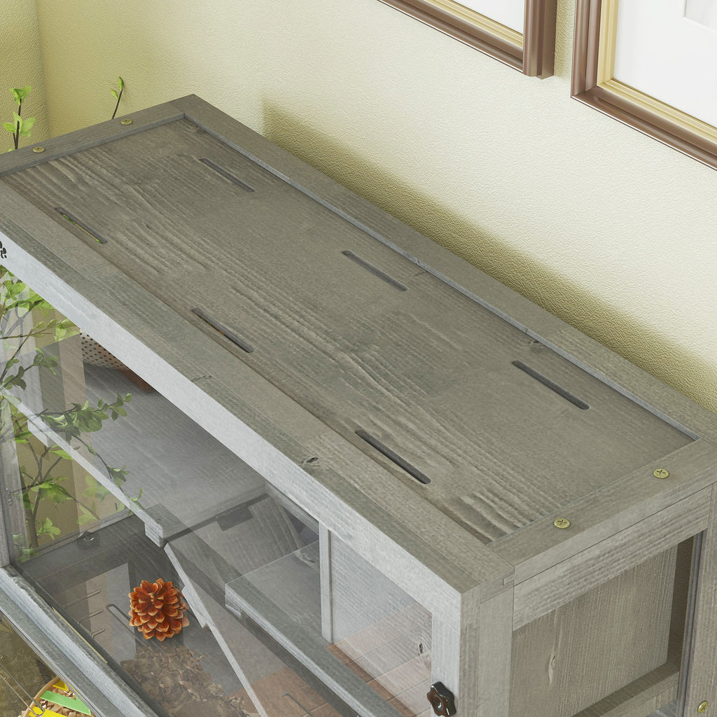 Cage Hamster en Bois, 3 Niveaux avec Cabane, Roue, Rampes, Panneau Transparent, Espaces Séparés, 80x50x84cm, Gris-8