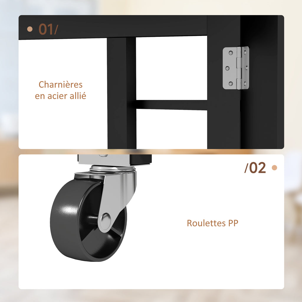 Table à Manger Pliante sur Roulettes, Table de Cuisine pour 2 à 4 Personnes avec Étagères de Rangement, Noir-5
