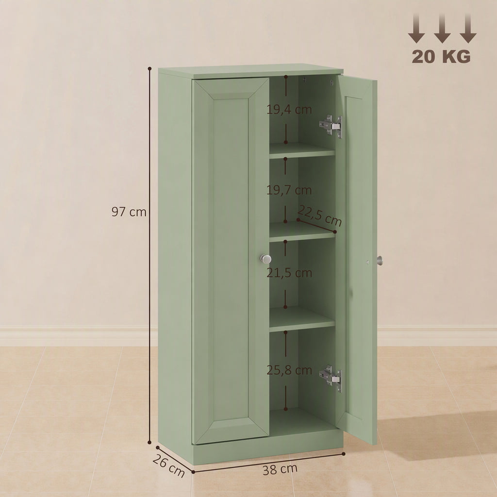 Meuble de Salle de Bain Étroit, Meuble de Rangement Sur Pied avec 2 Portes et 3 Étagères, pour Salon, Chambre, Vert-2