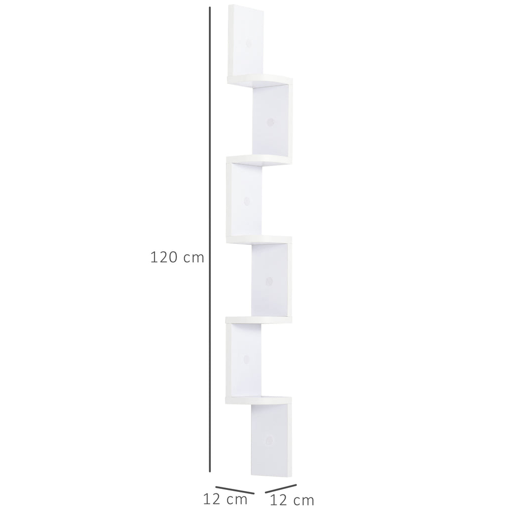 Étagère d'angle Murale à 5 Niveaux Hauteur 120 cm Forme de Zigzag en Bois Blanc-2