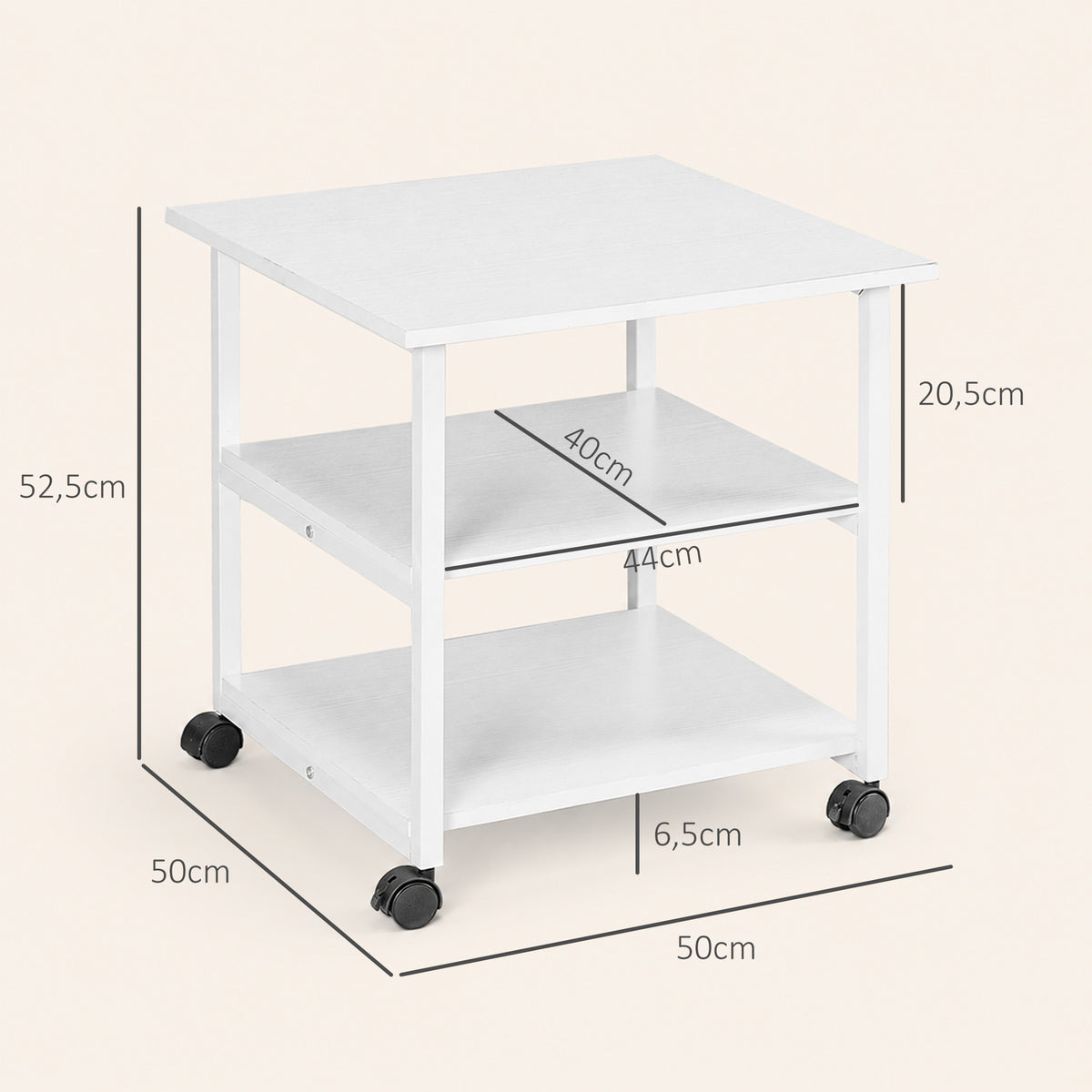 Support d'imprimante desserte de rangement 3 niveaux étagères mobile sur roulettes 50L x 50l x 52,5H cm-2