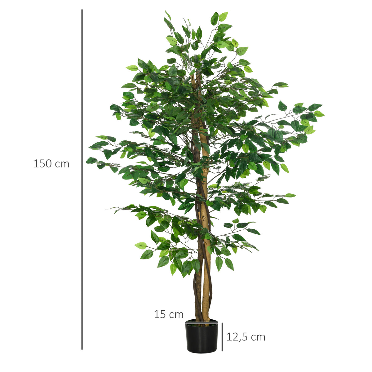 Lot de 2 plantes artificielles ficus hauteur 1,50 m tronc branches liane lichen feuilles grand réalisme pot inclus vert-2