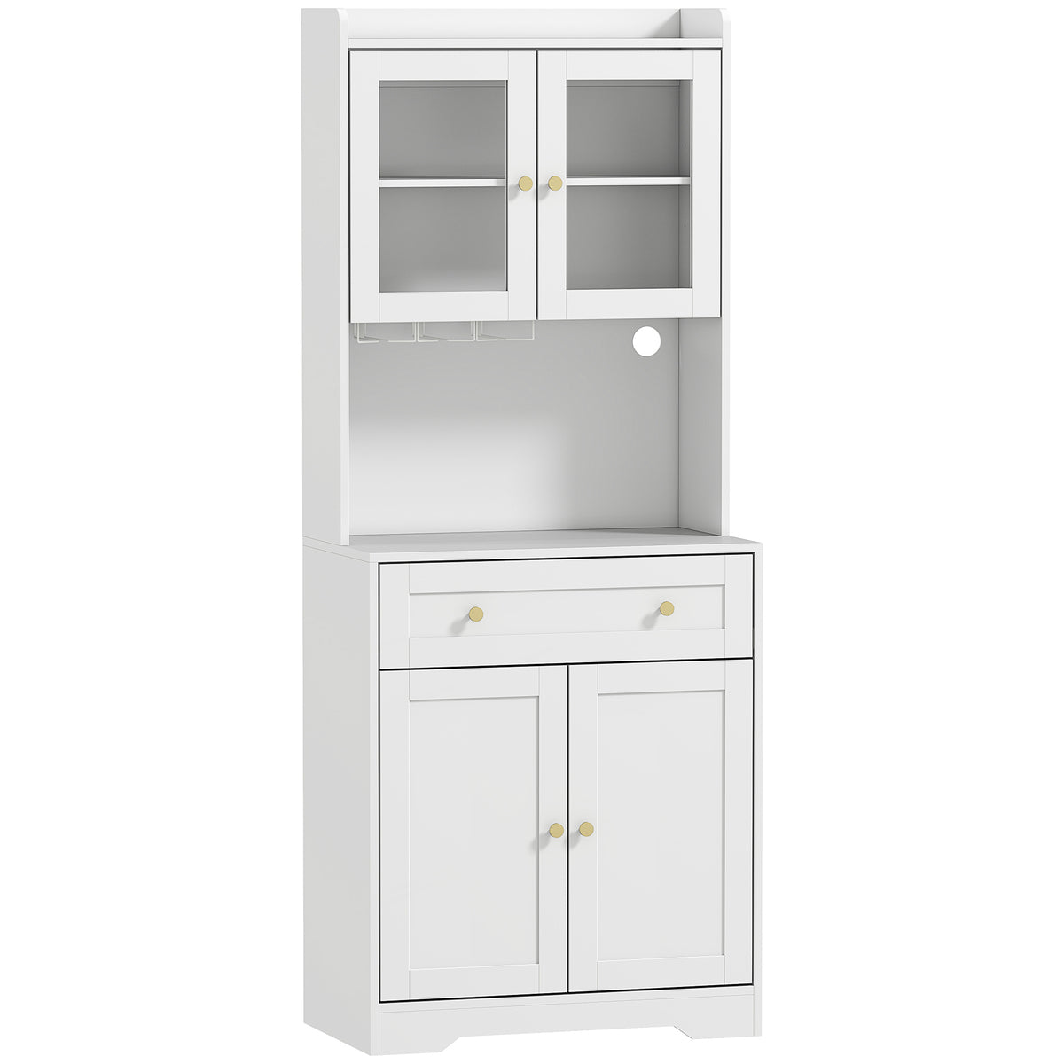 Buffet Haut Cuisine, Armoire de Cuisine, 4 Portes, Tiroir, Plan de Travail et Étagères Réglables, Blanc-0