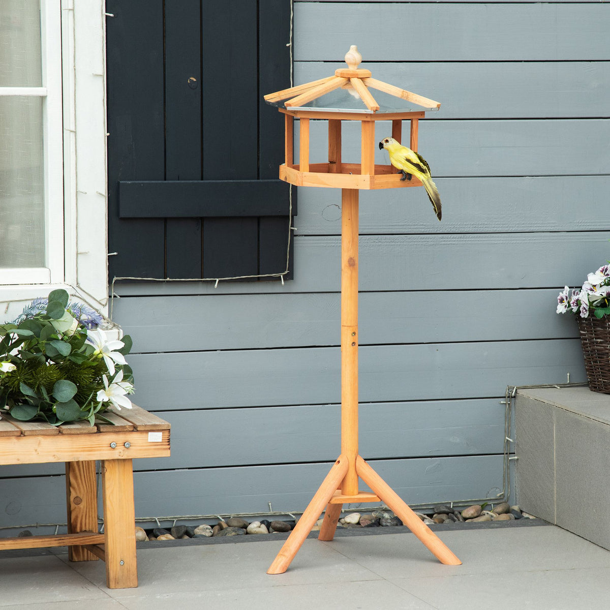 Mangeoire Mangeoire pour oiseaux sauvages sur Pied nichoir a Plateau Station a Oiseau Abris à oiseaux Bois pour Exterieur 113 cm-8