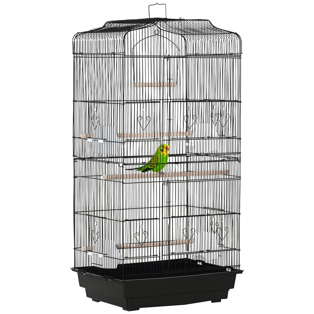 Cage à oiseaux volière avec mangeoires perchoirs plateau excrément amovible cage pour canaris perruches perroquets 46,5 x 35,5 x 92 cm noir-0