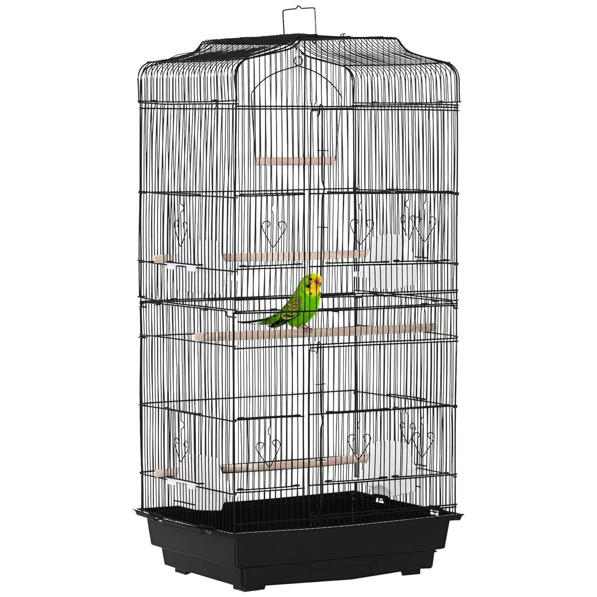 Cage à oiseaux volière avec mangeoires perchoirs plateau excrément amovible cage pour canaris perruches perroquets 46,5 x 35,5 x 92 cm noir-0