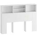 Tête de lit sur pied avec rangements, accessoire de lit 4 compartiments ouverts, 140 x 19 x 103,5 cm, blanc-0
