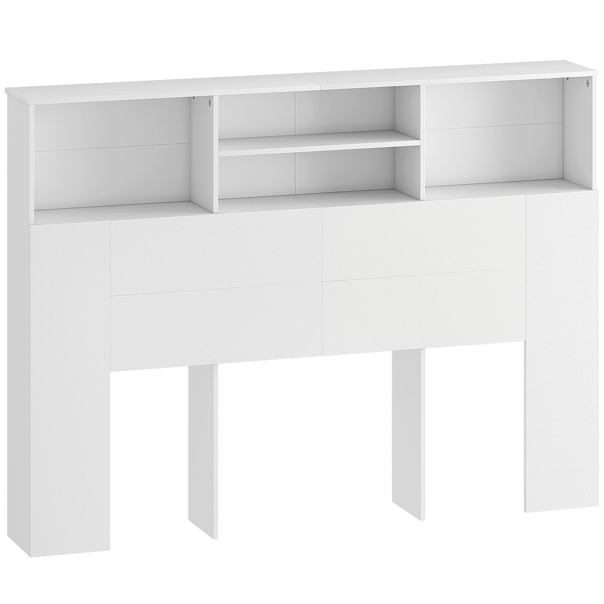 Tête de lit sur pied avec rangements, accessoire de lit 4 compartiments ouverts, 140 x 19 x 103,5 cm, blanc-0