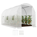 Serre tunnel de jardin 7m², serre de jardin tunnel avec porte et 6 fenêtres, bâche PE 140 g/m² 350 x 200 x 200 cm blanc-0